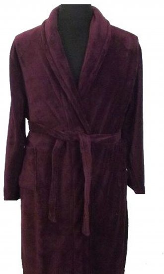 Espionage PJ068 Plain Fleece Gown Burgundy - Roupões & toalhas de banho - Roupões masculino tamanhos grandes