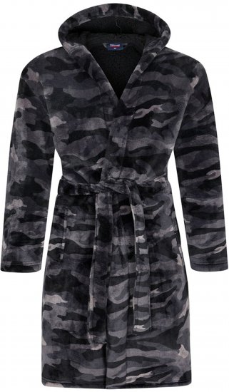 Espionage PJ159 Camo Fleece Gown Black/Grey - Roupões & toalhas de banho - Roupões masculino tamanhos grandes
