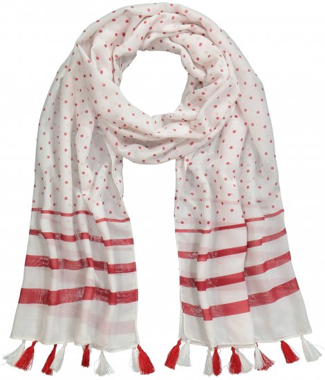 Ulla Popken Dot Print Tassel Accent Scarf Red - Acessórios - 