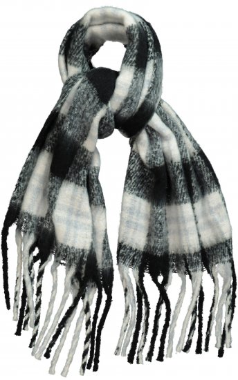 Ulla Popken Plaid Long Fringe Scarf Black - Acessórios - 