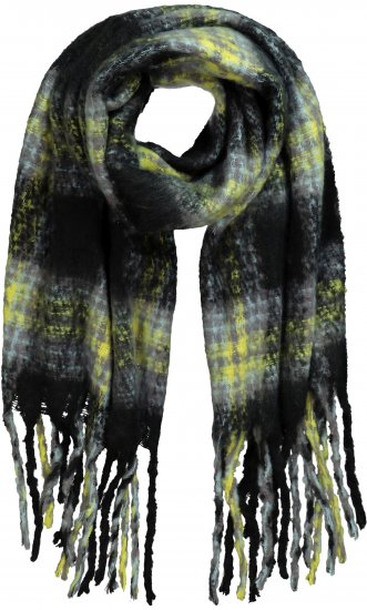 Ulla Popken Plaid Long Fringe Scarf Yellow Green - Acessórios - 