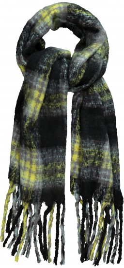 Ulla Popken Plaid Long Fringe Scarf Yellow Green - Acessórios - 