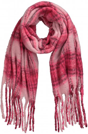 Ulla Popken Plaid Long Fringe Scarf Aubergine - Acessórios - 