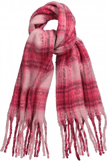 Ulla Popken Plaid Long Fringe Scarf Aubergine - Acessórios - 