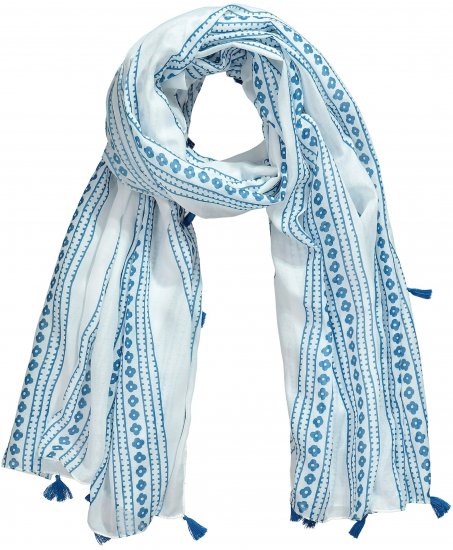 Ulla Popken Greek Stripe Tasseled Scarf Blue - Acessórios - 