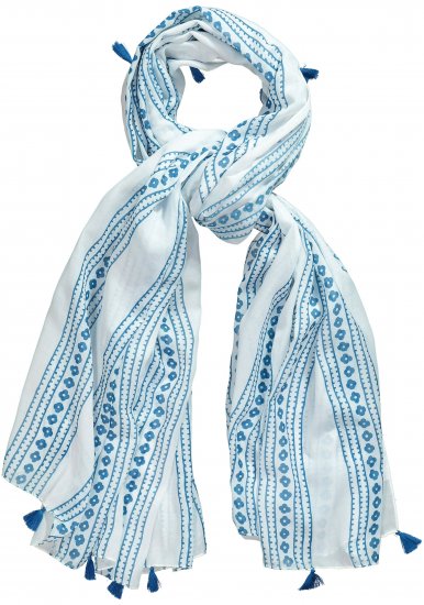 Ulla Popken Greek Stripe Tasseled Scarf Blue - Acessórios - 