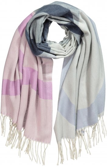 Ulla Popken Cozy Lettering Fringed Scarf Pink and Blue - Acessórios - 