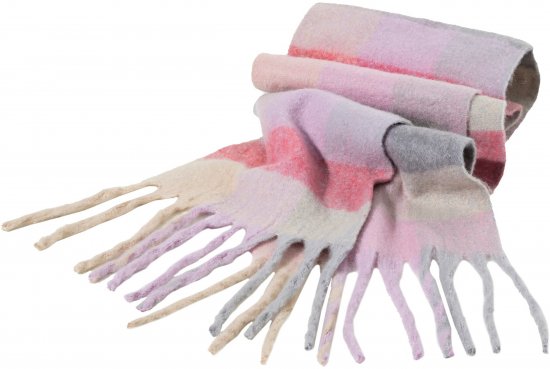 Ulla Popken Plaid Pastel Fringed Scarf Pink - Acessórios - 