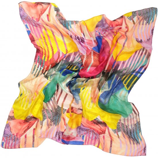 Ulla Popken Colorful Square Silk Scarf Rainbow - Acessórios - 