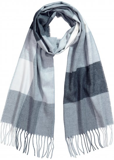 Ulla Popken Checked Fringed Hem Scarf Light Grey Melange - Acessórios - 