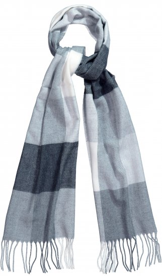 Ulla Popken Checked Fringed Hem Scarf Light Grey Melange - Acessórios - 