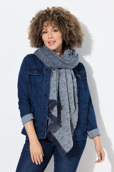 Ulla Popken Fringed Hem Knit Scarf Deep Aqua - Acessórios - Lenços e Cachecóis Femininos
