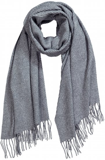 Ulla Popken Ribbed Knit Fringed Hem Scarf Grey Melange - Acessórios - 