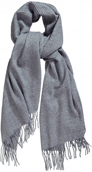 Ulla Popken Ribbed Knit Fringed Hem Scarf Grey Melange - Acessórios - 