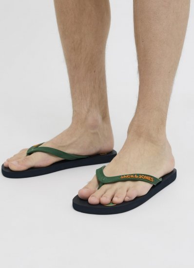Jack & Jones Logo Palm Print Flip Flop Slippers Navy Blazer/Verdant Green - Calçado de homem 40-52 - 