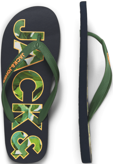 Jack & Jones Logo Palm Print Flip Flop Slippers Navy Blazer/Verdant Green - Calçado de homem 40-52 - 