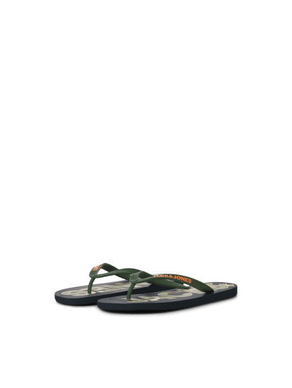 Jack & Jones Logo Palm Print Flip Flop Slippers Navy Blazer/Verdant Green - Calçado de homem 40-52 - 