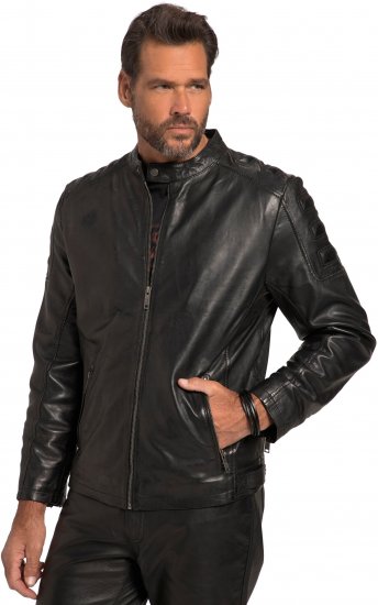 JP1880 Classic Biker Style Leather Jacket Black - Casacos - Casacos Homem Tamanhos Grandes