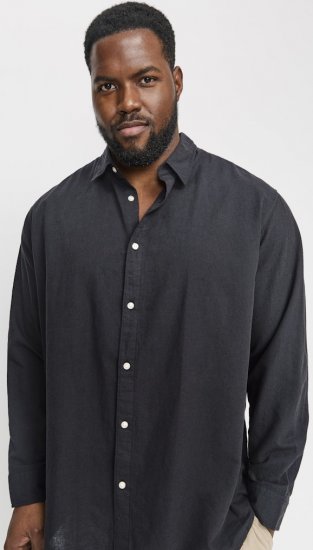 Jack & Jones Breeze Linen Blend Long Sleeve Shirt Black - Camisas - Camisas Homem Tamanhos Grandes