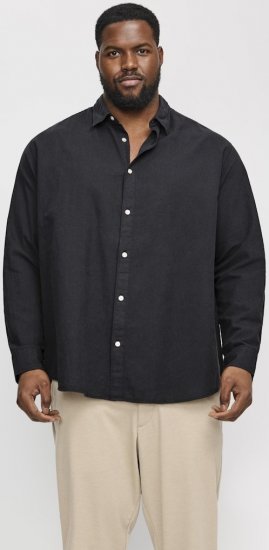 Jack & Jones Breeze Linen Blend Long Sleeve Shirt Black - Camisas - Camisas Homem Tamanhos Grandes
