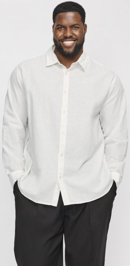 Jack & Jones Breeze Linen Blend Long Sleeve Shirt White - Camisas - Camisas Homem Tamanhos Grandes