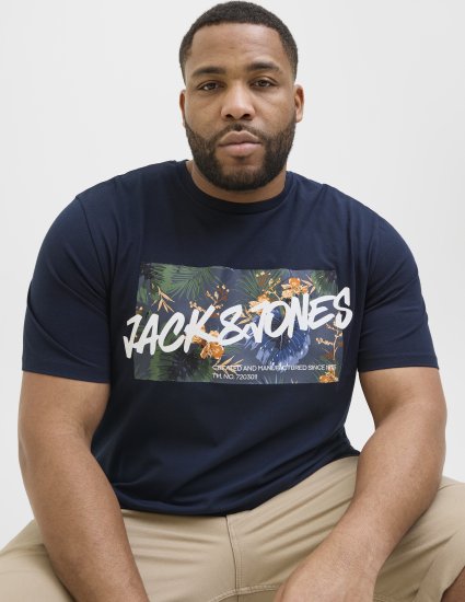 Jack & Jones Hawaii Shape Crew Neck T-Shirt Navy - T-shirts - T-shirts Homem Tamanhos Grandes