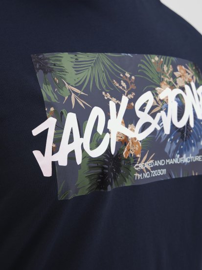 Jack & Jones Hawaii Shape Crew Neck T-Shirt Navy - T-shirts - T-shirts Homem Tamanhos Grandes