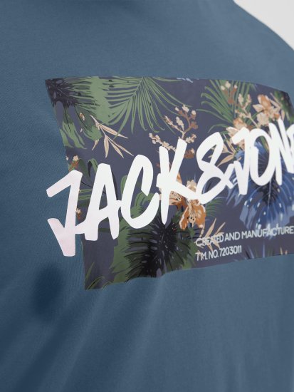 Jack & Jones Hawaii Shape Crew Neck T-Shirt Blue - T-shirts - T-shirts Homem Tamanhos Grandes