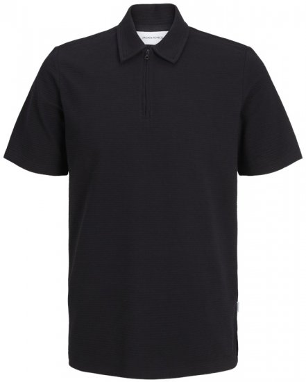 Jack & Jones Benja Short Sleeve Zip Polo Black - Pólos - Pólos Tamanhos Grandes Homem