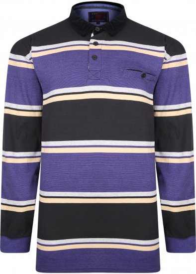 Kam Jeans 5242 Long Sleeve Stripe Polo with Corduroy Trim Collar Black - Pólos - Pólos Tamanhos Grandes Homem