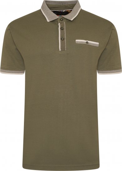 Kam Jeans Jersey Polo with Jacquard Collar/Cuffs Khaki - Pólos - Pólos Tamanhos Grandes Homem