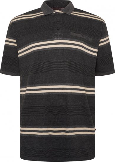 Kam Jeans 5506 Stripe Rugby Polo With Jacquard Collar & Cuffs Charcoal - Pólos - Pólos Tamanhos Grandes Homem