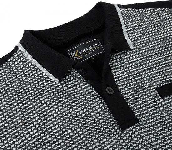 Kam Jeans 5518 Smart Mini Geo-Print Polo Black - Pólos - Pólos Tamanhos Grandes Homem