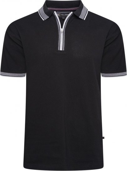 Kam Jeans 5519 Textured Zip Up Polo Black - Pólos - Pólos Tamanhos Grandes Homem