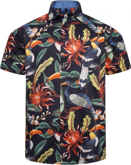Kam Jeans 6066 Bird Print Short Sleeve Shirt Navy - Camisas - Camisas Homem Tamanhos Grandes