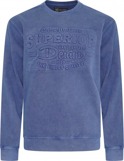 Kam Jeans 7065 Crew Neck Washed Embossed Sweatshirt Indigo - Sweatshirts & hoodies - Sweatshirt & Camisolas com Capuz tamanhos grandes
