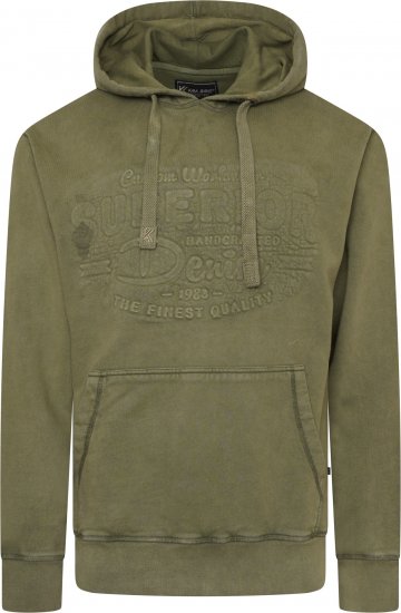 Kam Jeans 7066 Over Head Washed Embossed Hoody Khaki - Sweatshirts & hoodies - Sweatshirt & Camisolas com Capuz tamanhos grandes