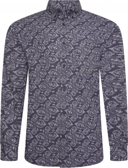 Kam Jeans P022 Premium Paisley Print Cotton Long Sleeve Shirt with Satin Finish Navy - Camisas - Camisas Homem Tamanhos Grandes