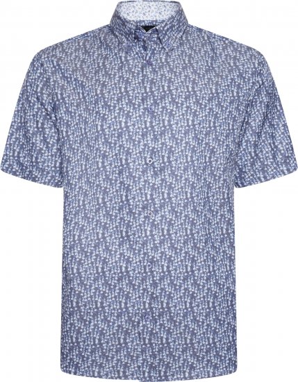 Kam Jeans P032 Premium Floral Short Sleeve Shirt Blue - Camisas - Camisas Homem Tamanhos Grandes