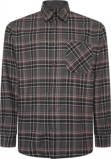 Kam Jeans P041 Premium Flannel Check Long Sleeve Shirt Charcoal - Camisas - Camisas Homem Tamanhos Grandes