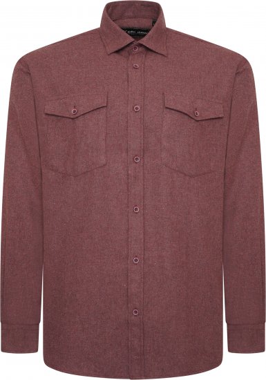 Kam Jeans P042 Premium Brushed Herringbone Long Sleeve Shirt Burgundy - Camisas - Camisas Homem Tamanhos Grandes