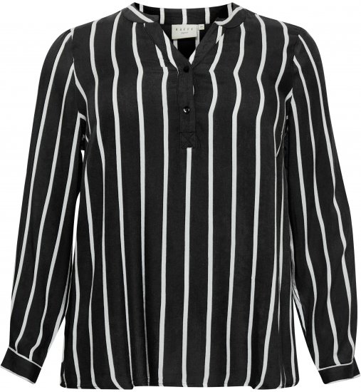 Kaffe Curve Sida Blusa Preto/Giz À Riscas - Blusas e Túnicas - 