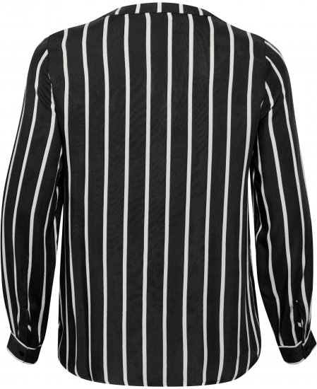 Kaffe Curve Sida Blusa Preto/Giz À Riscas - Blusas e Túnicas - 