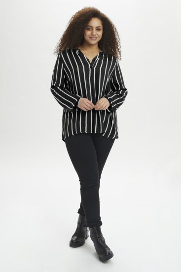 Kaffe Curve Sida Blusa Preto/Giz À Riscas - Blusas e Túnicas - 