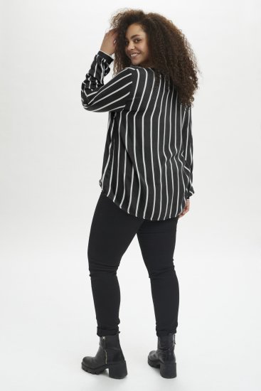 Kaffe Curve Sida Blusa Preto/Giz À Riscas - Blusas e Túnicas - 