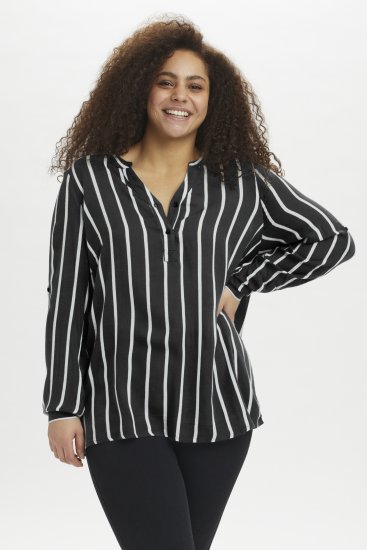 Kaffe Curve Sida Blusa Preto/Giz À Riscas - Blusas e Túnicas - 