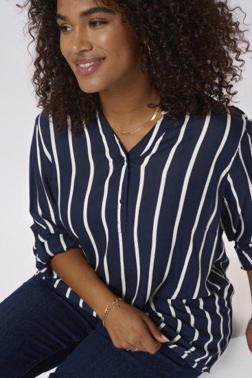 Kaffe Curve Sida Blusa Meia-Noite/Giz À Riscas - Blusas e Túnicas - 