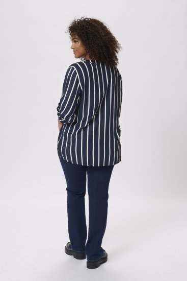 Kaffe Curve Sida Blusa Meia-Noite/Giz À Riscas - Blusas e Túnicas - 
