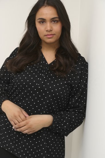 Kaffe Curve Joy Blusa Preto/Branco Com Bolinhas - Blusas e Túnicas - 