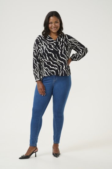 Kaffe Curve Mirta Tilly Blusa Preto/Antique Estampado Zebra - Blusas e Túnicas - 